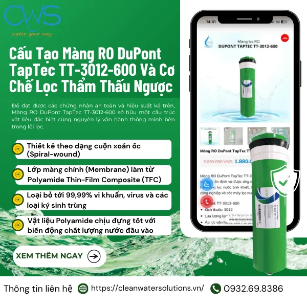 Cấu Tạo Màng RO DuPont TapTec TT-3012-600 Và Cơ Chế Lọc Thẩm Thấu Ngược