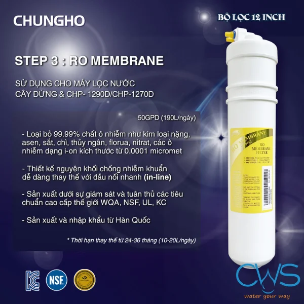 Chức năng Lõi Lọc RO Chungho Cây Đứng