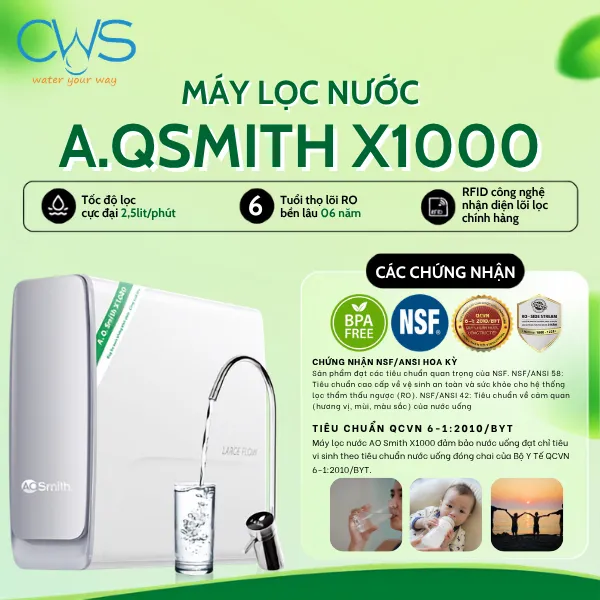 Chứng Nhận Quốc Tế Bảo Chứng Chất Lượng Và An Toàn Sức Khỏe Của Máy Lọc Nước AO Smith X1000