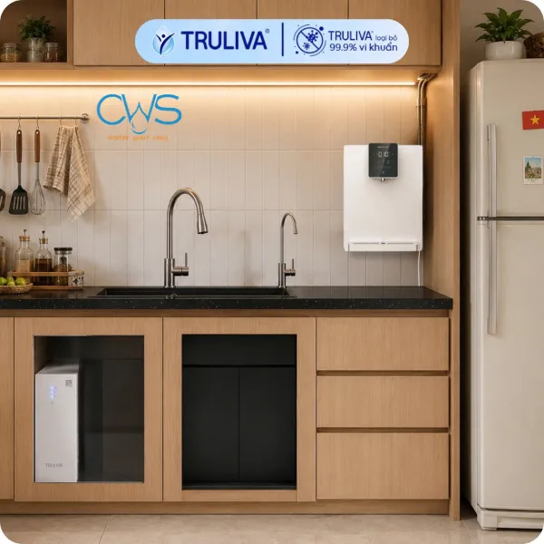 Hình Ảnh Lắp Đặt Thực Tế Máy Lọc Nước Nóng Lạnh Truliva W6412 UR3626 Tại Nhà Khách