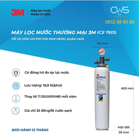 Máy lọc nước thương mại 3M ICE190s dành cho quán cafe, nhà hàng