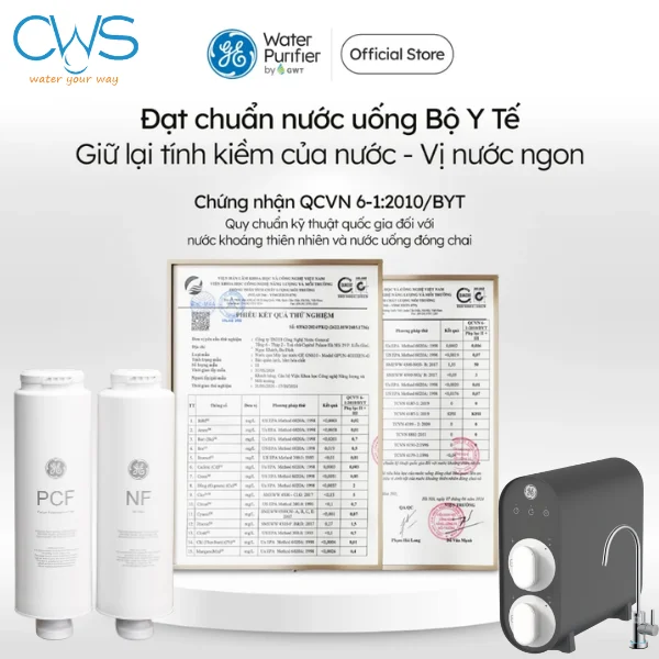 Lõi lọc nước GE GN610 đạt chứng nhận Quy chuẩn Quốc gia QCVN 6-1:2010-BYT nước sau lọc
