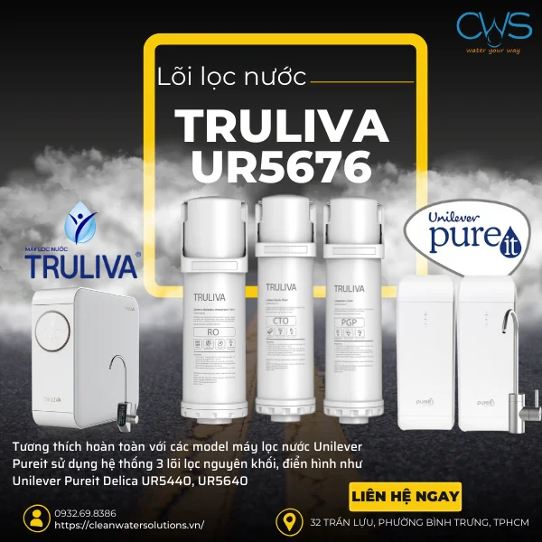 Lõi lọc nước Truliva UR5676 tương thích vượt trội với dòng Pureit Delica