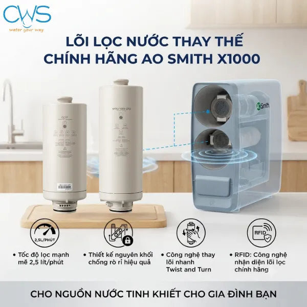 Lõi Lọc Nước AO Smith X1000 Có Cấu Tạo Và Đặc Điểm Gì Nổi Bật