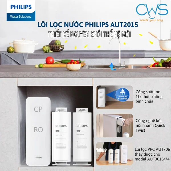 Lõi Lọc Nước Philips AUT2015 Chính Hãng Với Thiết Kế Nguyên Khối Thế Hệ Mới