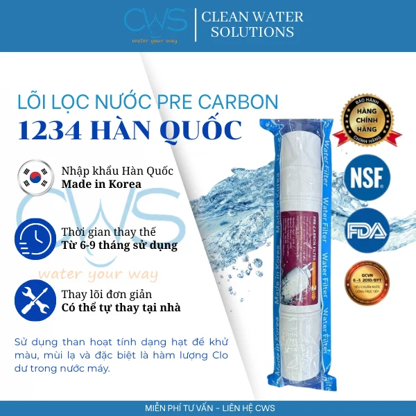 Lõi Lọc Pre Carbon – Khử Clo Và Tạp Chất Hữu Cơ