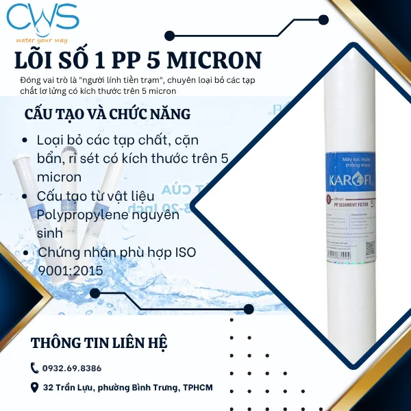 Lõi Lọc Số 1 PP 5 Micron – Lớp Lọc Cặn Thô Hiệu Quả Cao