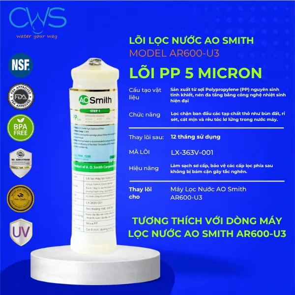 Lõi PP 5 Micron (Mã Lõi: LX-363V-001) - Lớp Bảo Vệ Đầu Tiên Cho Toàn Bộ Hệ Thống