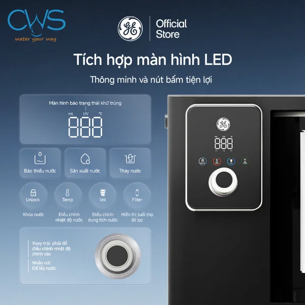 Màn hình LED máy lọc nước GE CTD50 cảm ứng tiện lợi