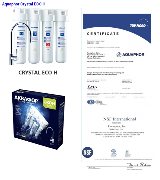 Bộ lọc nước 4 lõi - Aquaphor Crystal Eco H kết hợp bên trong tủ inox 4 vòi