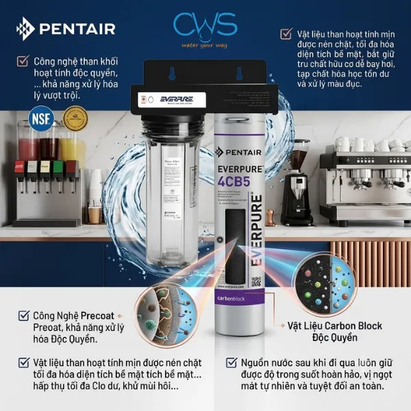 Máy Lọc Nước Pentair Everpure 4CB5 Sở Hữu Công Nghệ Precoat Filtration Kết Hợp Carbon Block