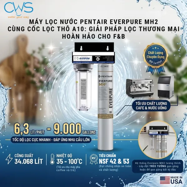 Máy Lọc Nước Pentair Everpure MH2 Sở Hữu Lưu Lượng 6,3 Lít/Phút Giúp Đáp Ứng Nhu Cầu Pha Chế Liên Tục