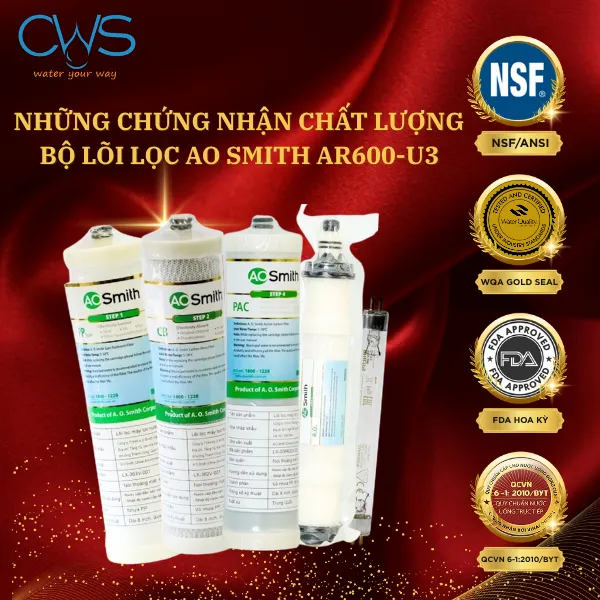 Những Chứng Nhận Khẳng Định Chất Lượng Bộ Lõi Lọc AO Smith AR600-U3
