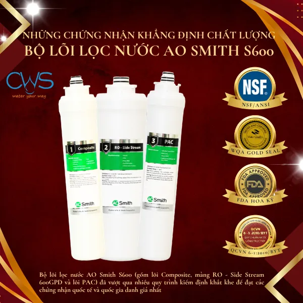 Những Chứng Nhận Khẳng Định Chất Lượng Của Lõi Lọc Nước AO Smith S600