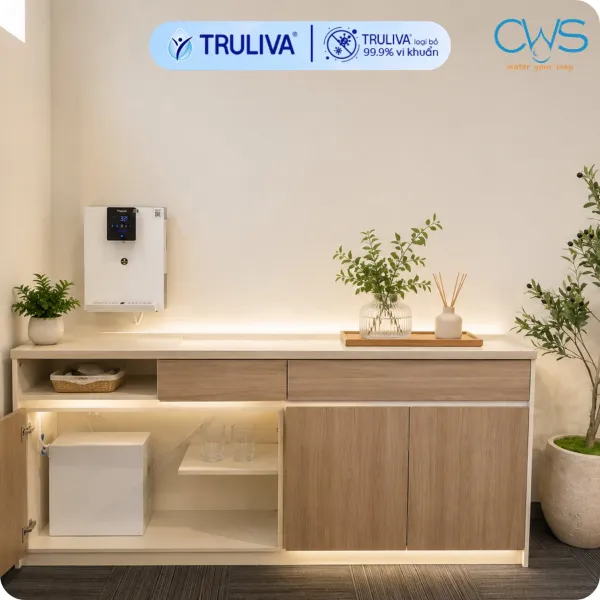 Sự Nhỏ Gọn Khi Lắp Đặt Combo Máy Lọc Nước Nóng Lạnh Truliva W6412 UR3626