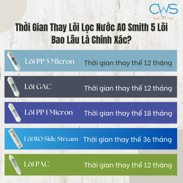 Thời Gian Thay Lõi Lọc Nước AO Smith 5 Lõi Bao Lâu Là Chính Xác