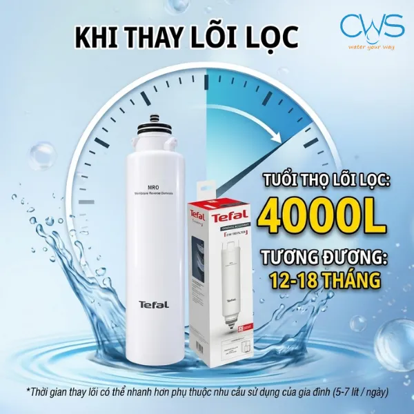 Thời Gian Thay Thế Lõi Lọc Nước Tefal Sau 4000L - Tương Đương 18 Tháng