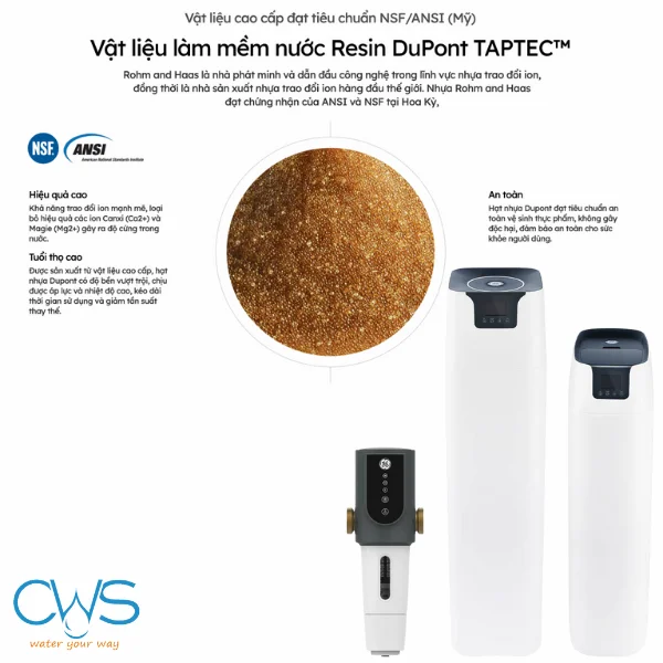 Vật liệu làm mềm nước Resin DuPont TAPTEC cho thiết bị GTEC-30A01-G đạt chuẩn NSF/ANSI