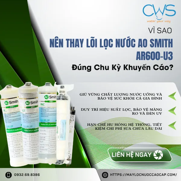 Vì Sao Nên Thay Lõi Lọc Nước AO Smith AR600-U3 Đúng Chu Kỳ Khuyến Cáo