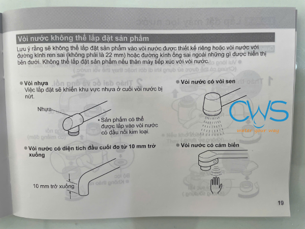 Vòi nước không thể lắp đặt lên Panasonic TK-CJ600