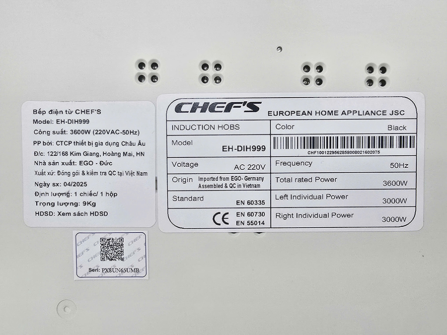 Bếp từ CHEFS EH-DIH999 - 100% Linh kiện EGO Đức (2026)