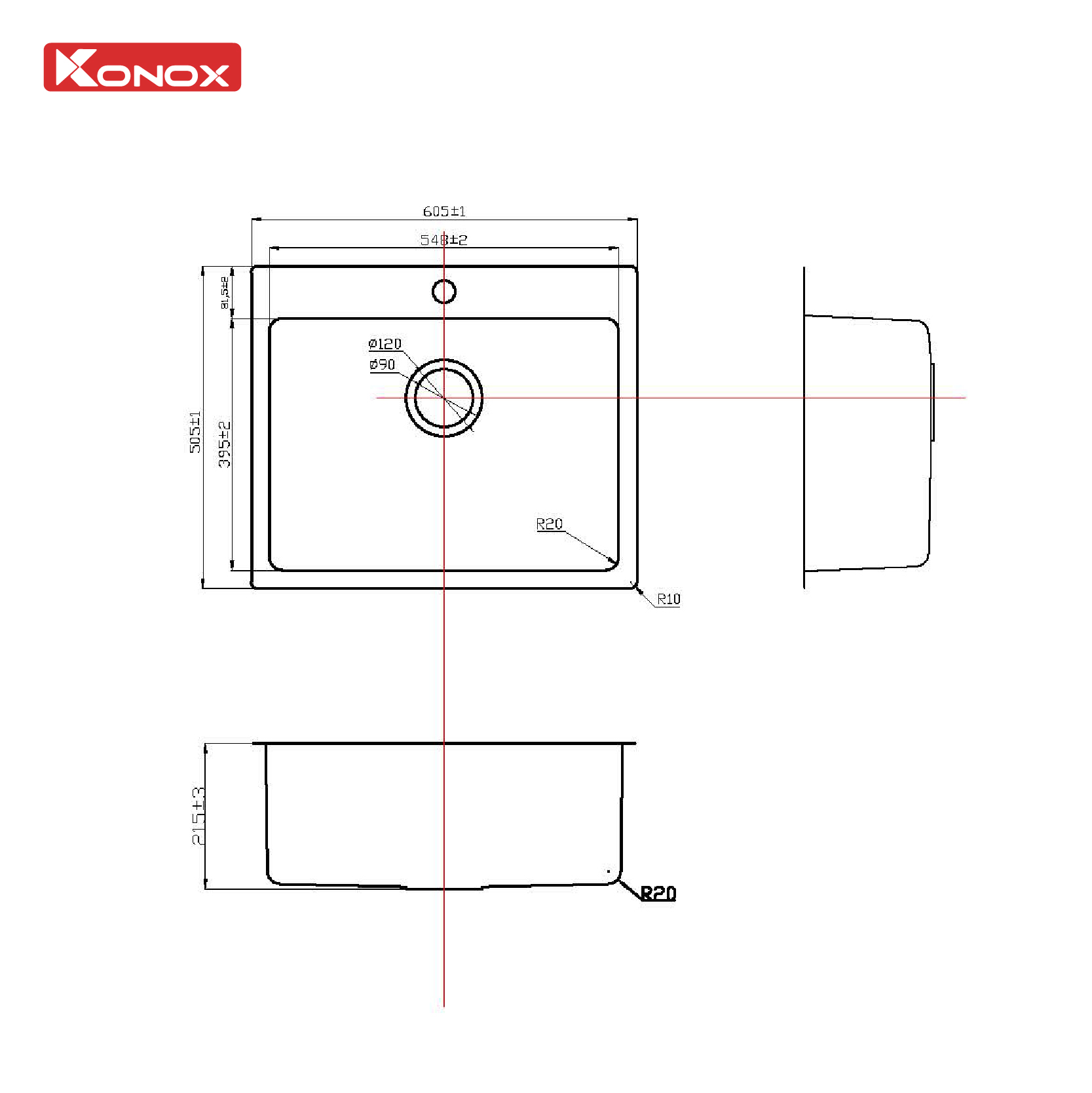 Chậu rửa Konox Neron 600T - Made in Turkey
