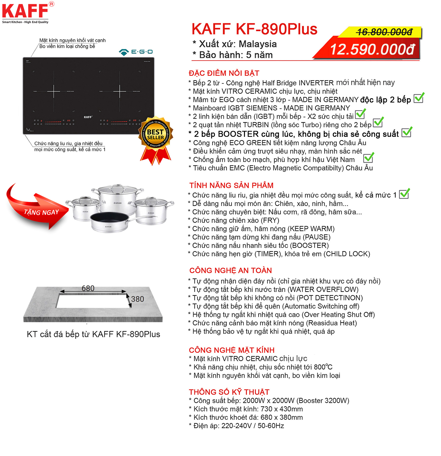 Combo 15: Bếp từ KAFF KF-890Plus và Máy hút mùi KAFF KF-TL700ST