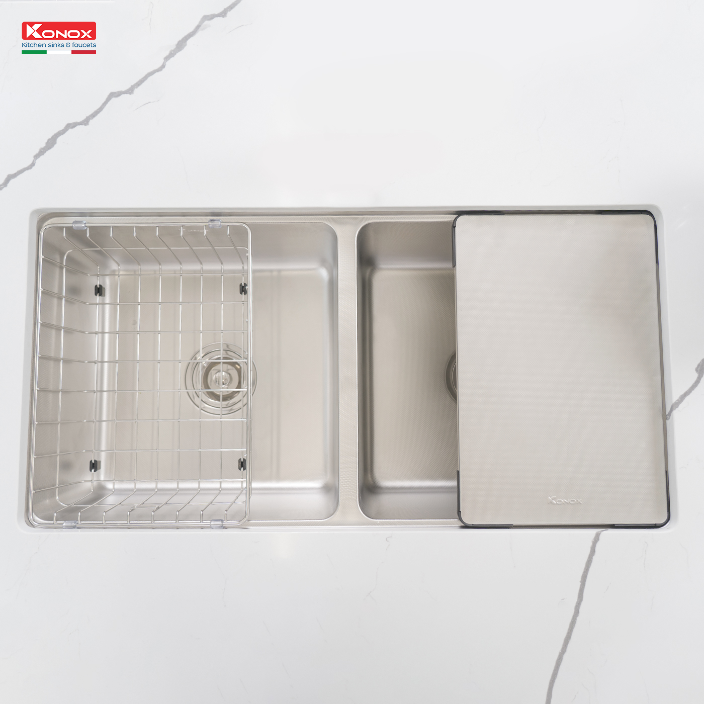 Chậu rửa Konox KN8646DU Dekor (Bề mặt hạt chống xước)