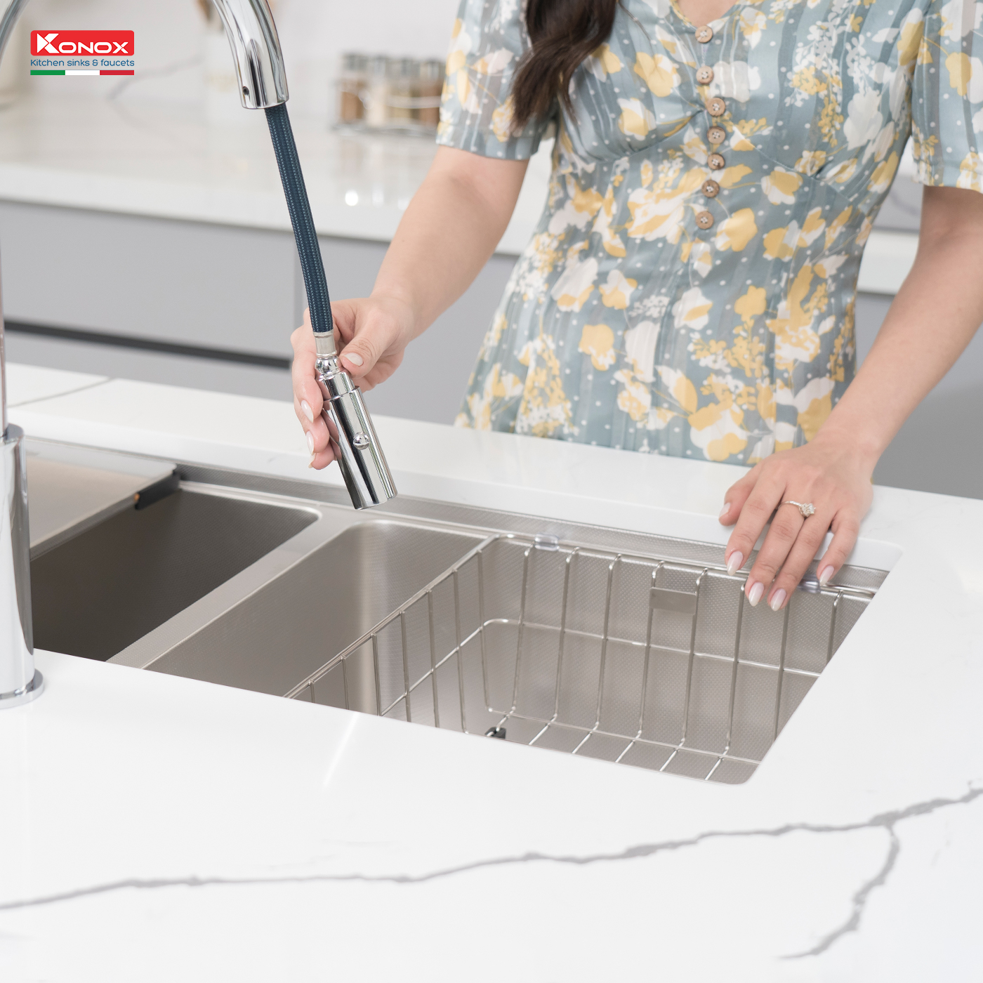 Chậu rửa Konox KN8646DU Dekor (Bề mặt hạt chống xước)