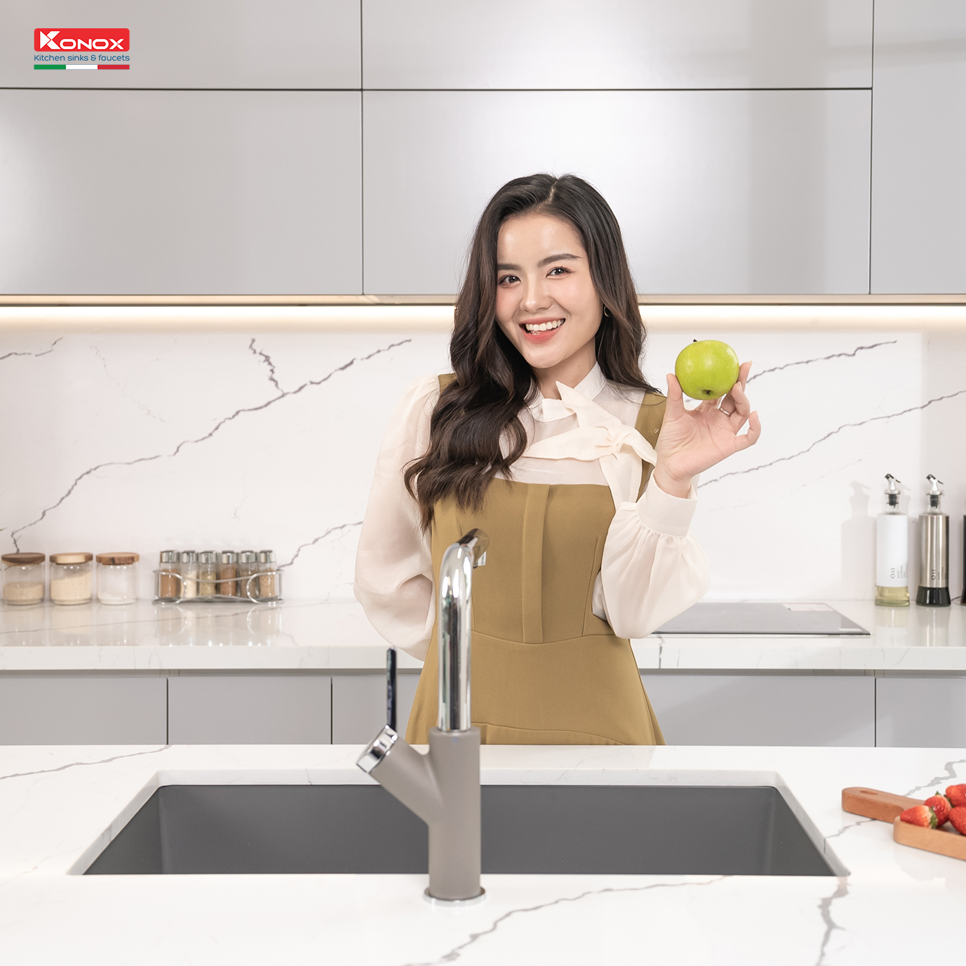 Chậu rửa Konox Naros 760S - Grey (Chậu đá Granite)