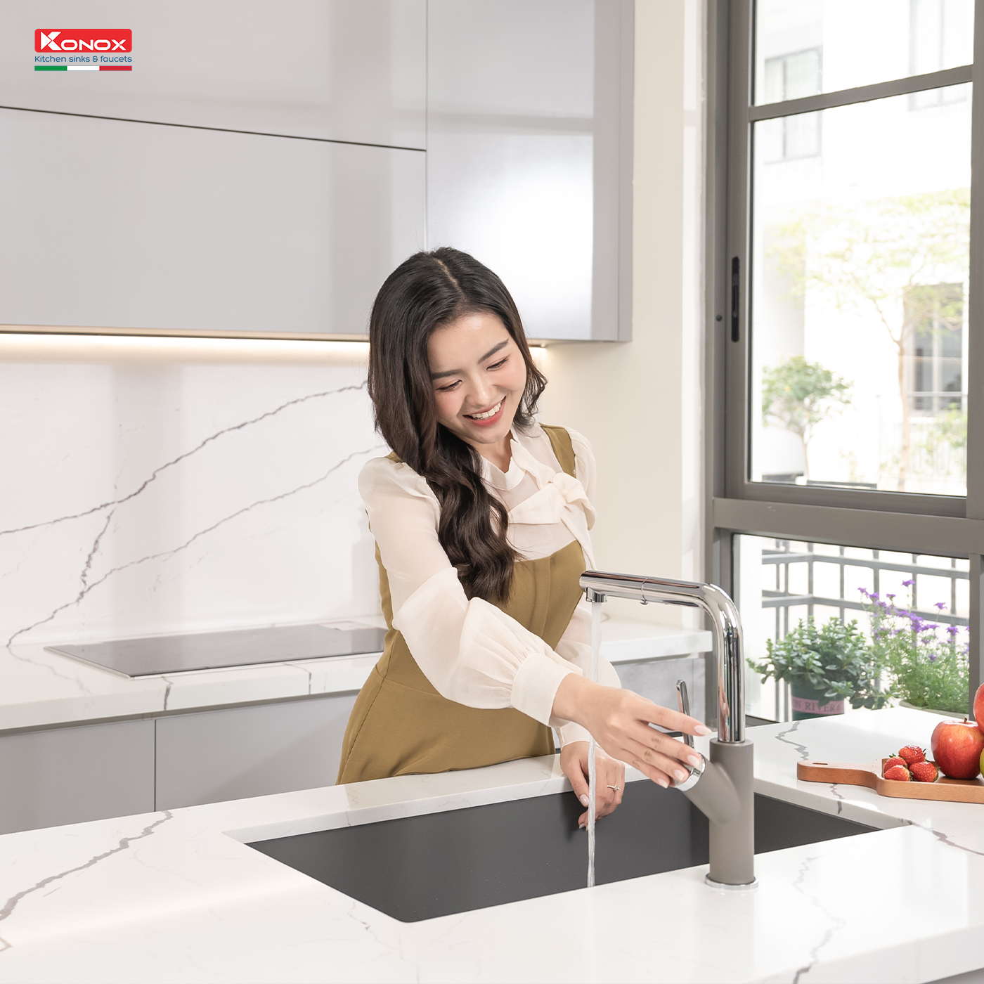 Chậu rửa Konox Naros 760S - Grey (Chậu đá Granite)