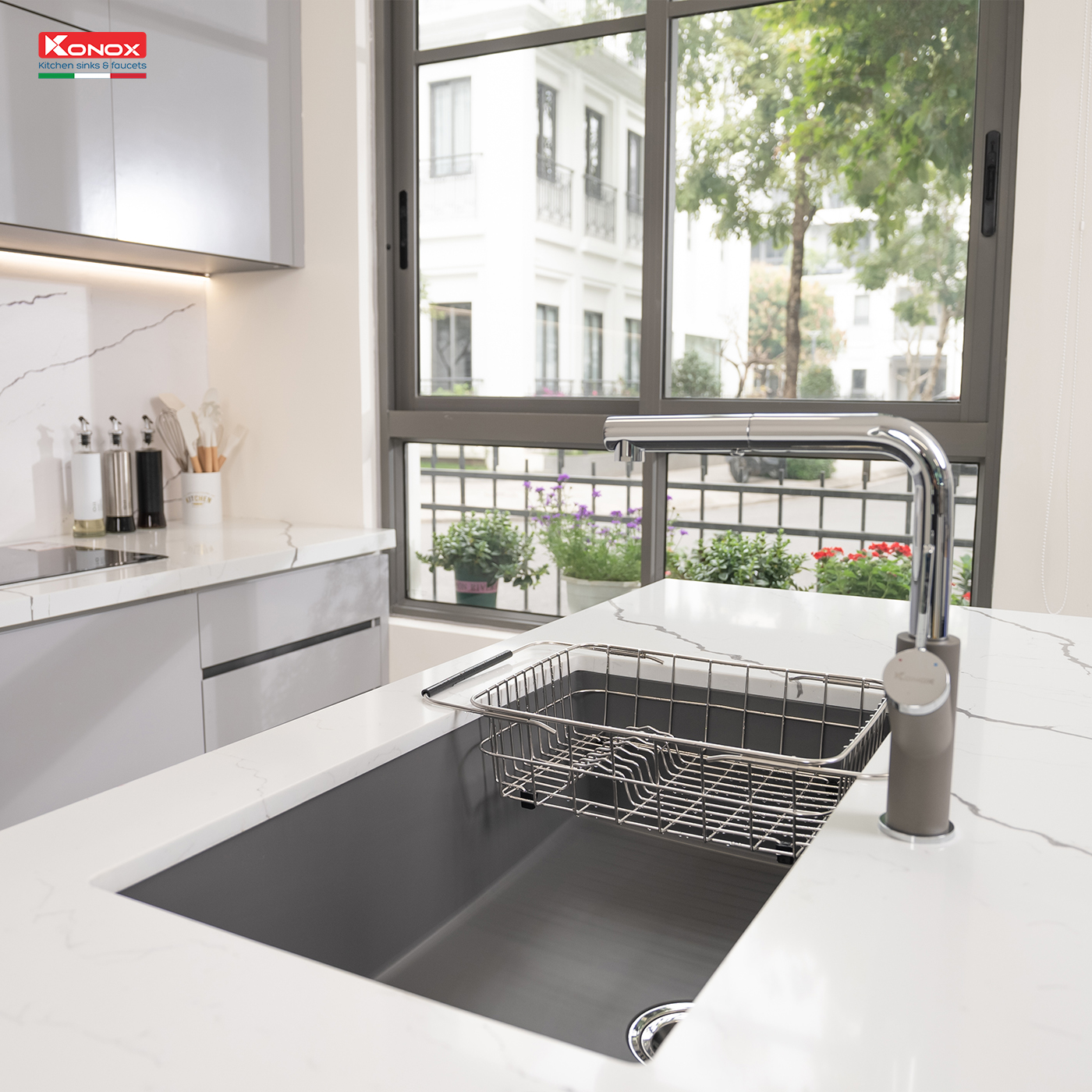 Chậu rửa Konox Naros 760S - Grey (Chậu đá Granite)