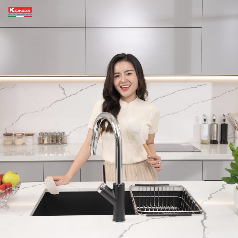 Chậu rửa Konox Naros 760S - Black (Chậu đá Granite)