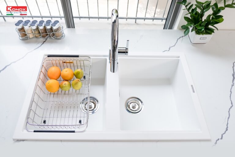 Chậu rửa Konox Phoenix Smart 860 White Silver (Chậu đá Granite)