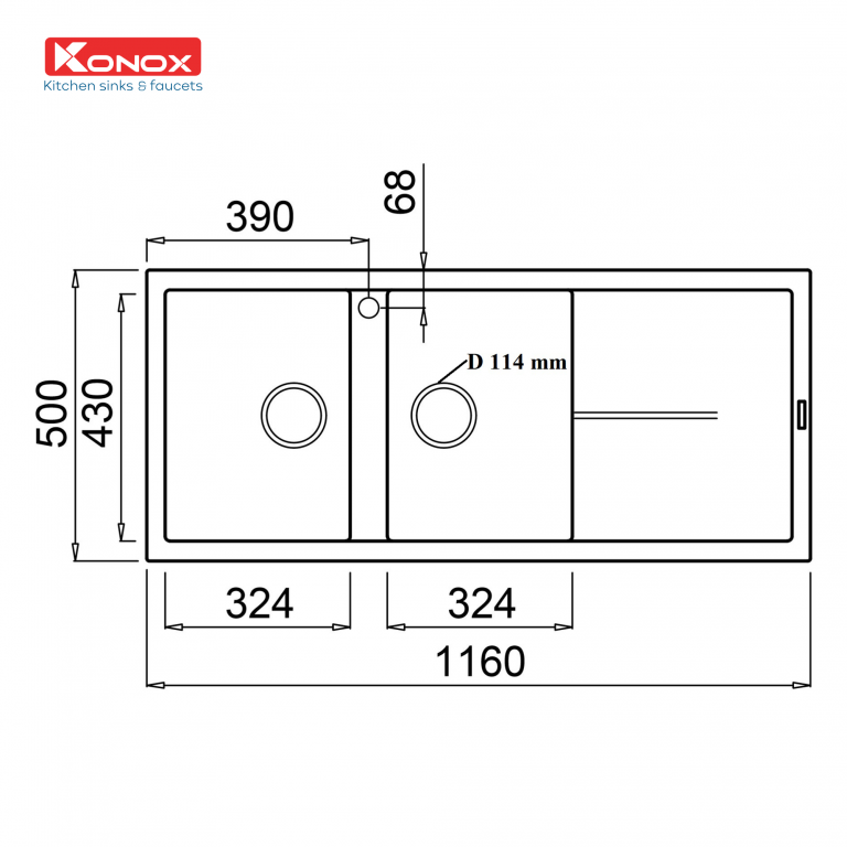 Chậu rửa Konox Livello Smart 1160 - Black (Chậu đá Granite)