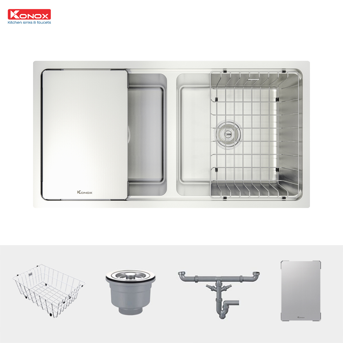 Chậu rửa Konox KN8646DU Dekor (Bề mặt hạt chống xước)