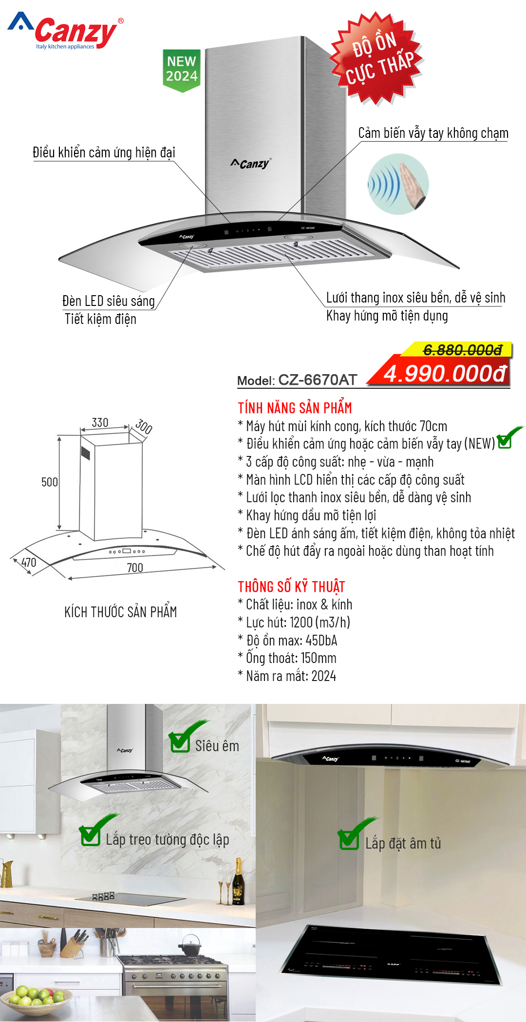 Combo 3: Bếp từ Spelier STL 530S và Máy hút mùi Canzy CZ-6670AT