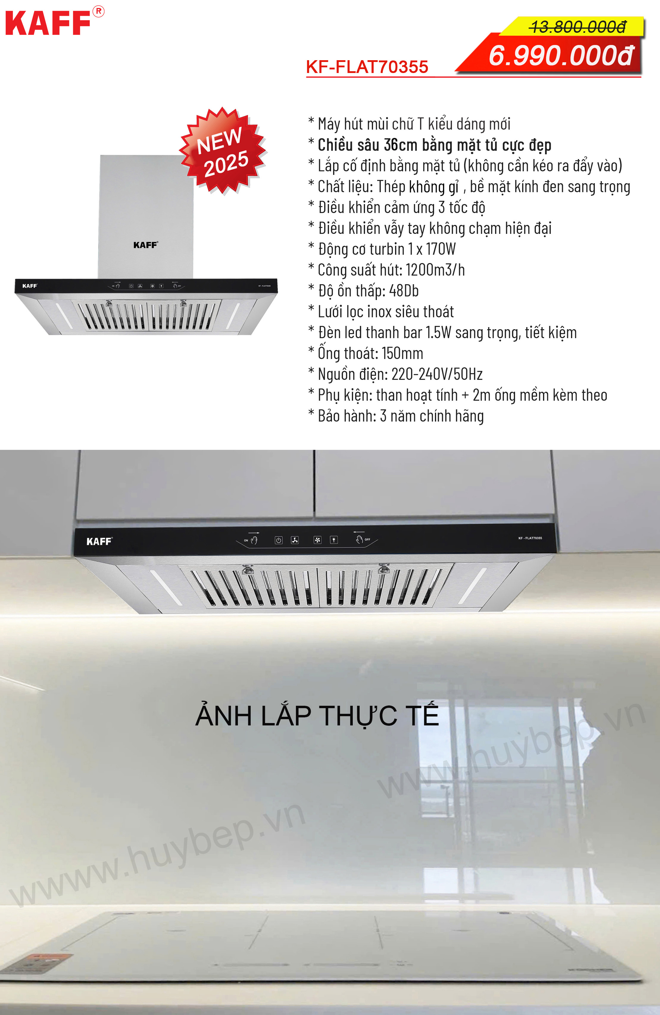 Máy hút mùi KAFF KF-FLAT70355 New 2025
