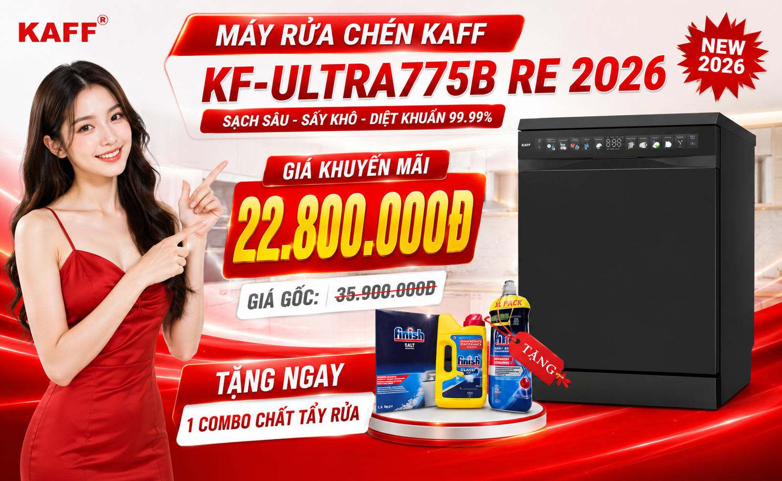 Máy rửa chén KAFF KF-ULTRA775B RE (2026) - Made in Thailand