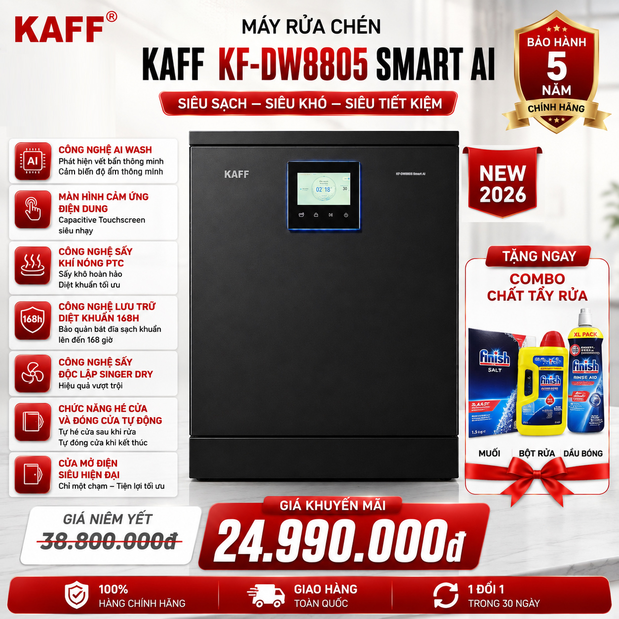 Máy rửa chén KAFF KF-DW8805 Smart AI (New 2026) Công nghệ AI Wash