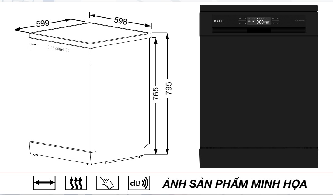 Máy rửa chén KAFF KF-SBL77805B17 GRC - Made in Thailand