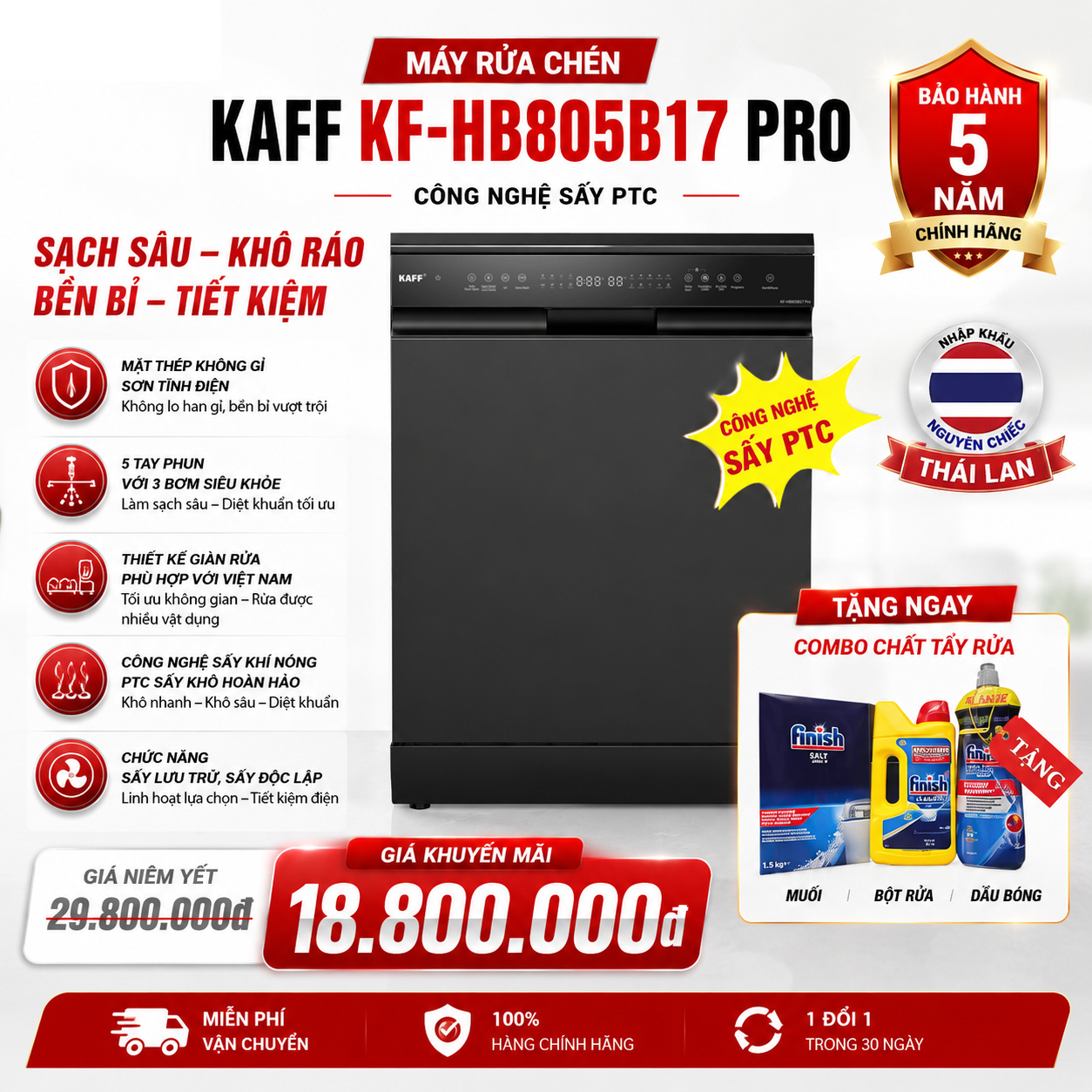 Máy rửa chén KAFF KF-HB805B17 PRO (Công nghệ sấy PTC)