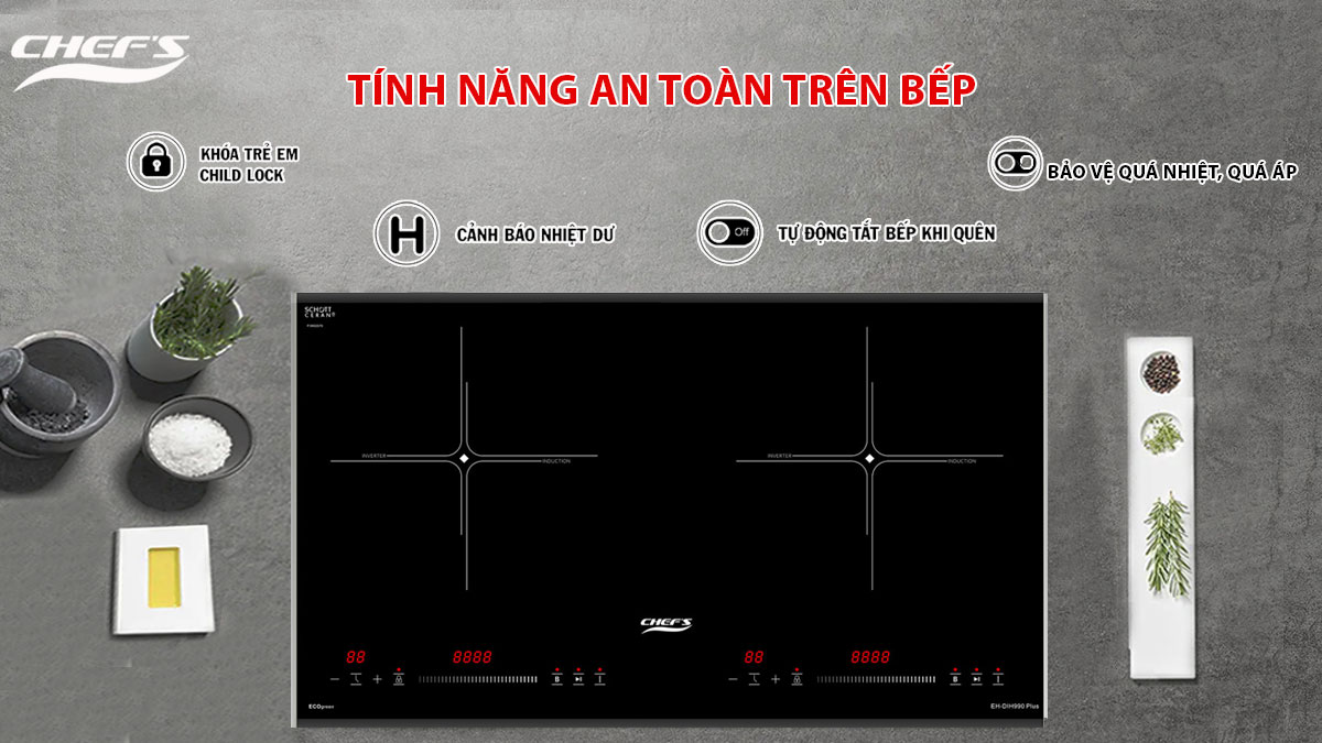 Bếp từ CHEFS EH-DIH990 PLUS - Mặt kính Schott Ceran Đức (New 2025)