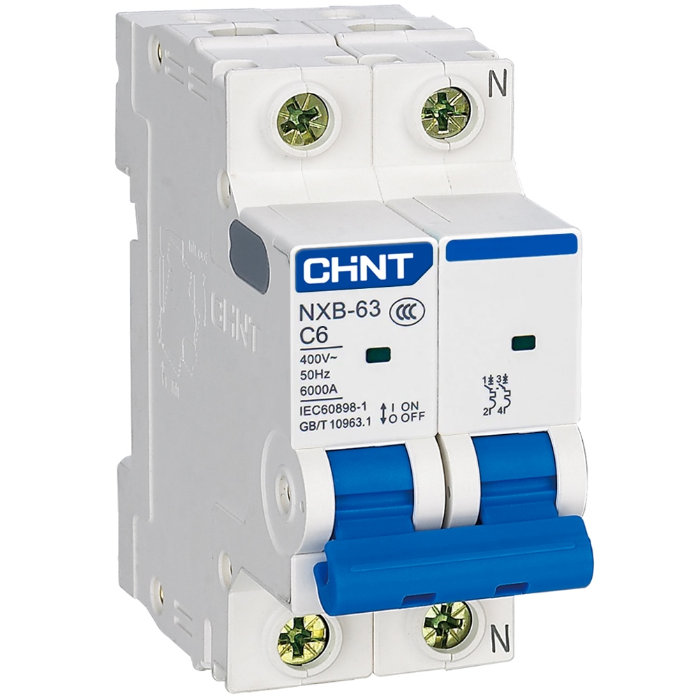 Át điện MCB 2 pha 6A NXB-63 C6 / chính hãng Chint /Aptomat MCB 2P 6A Chint NXB-63