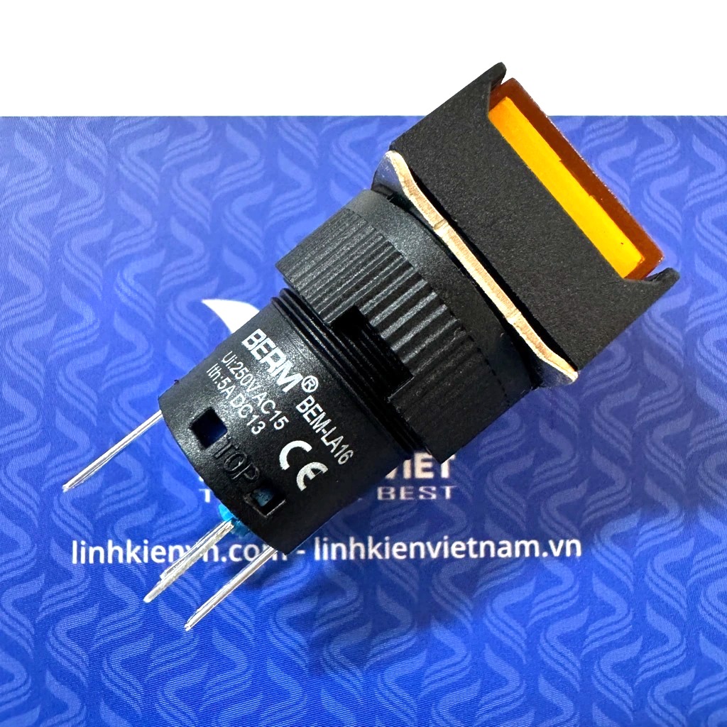 Nút nhấn nhả vuông 16mm LA16 24V 5 chân màu vàng / chính hãng BERM / AL6 nút nhấn chất lượng cao - J4H3