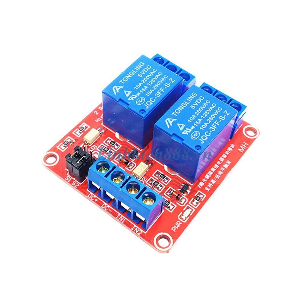 Bo mạch rơ le 2 kênh 24V 10A chọn mức kích hoạt / module relay 24V - B5H12