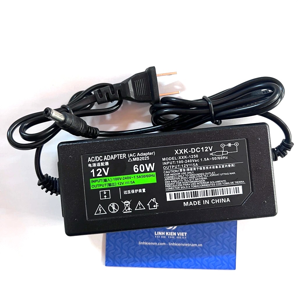Nguồn adapter 12v 5A chuẩn giắc 5.5-2.1mm / (đủ công suất)