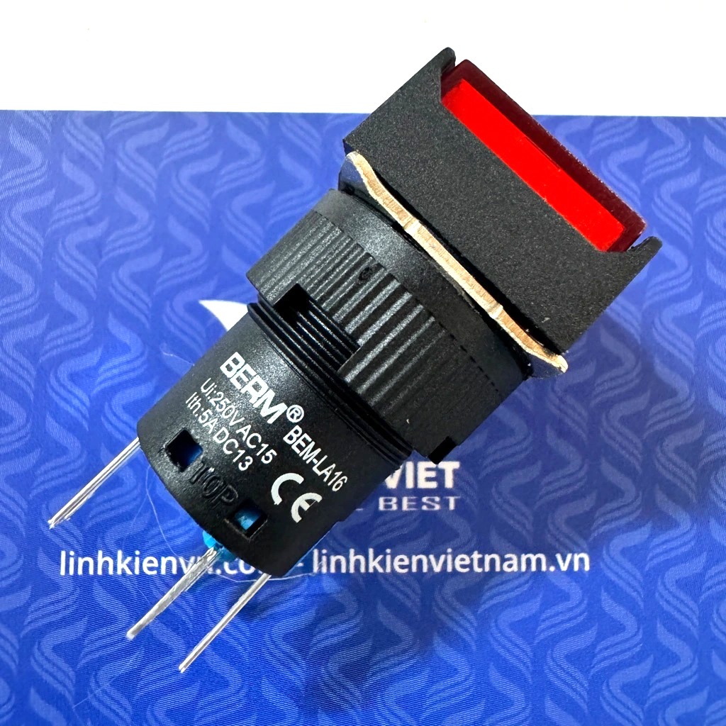 Nút nhấn nhả vuông 16mm LA16 24V 5 chân màu đỏ / chính hãng BERM / AL6 nút nhấn chất lượng cao - J4H1