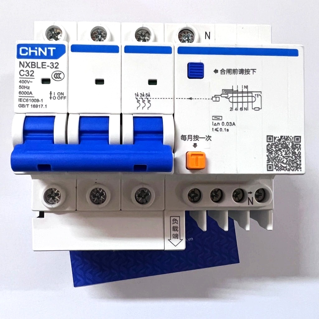 Át chống rò 3 pha NXBLE-32 32A 3P+N / chính hãng Chint / Aptomat chống giật RCBO C32