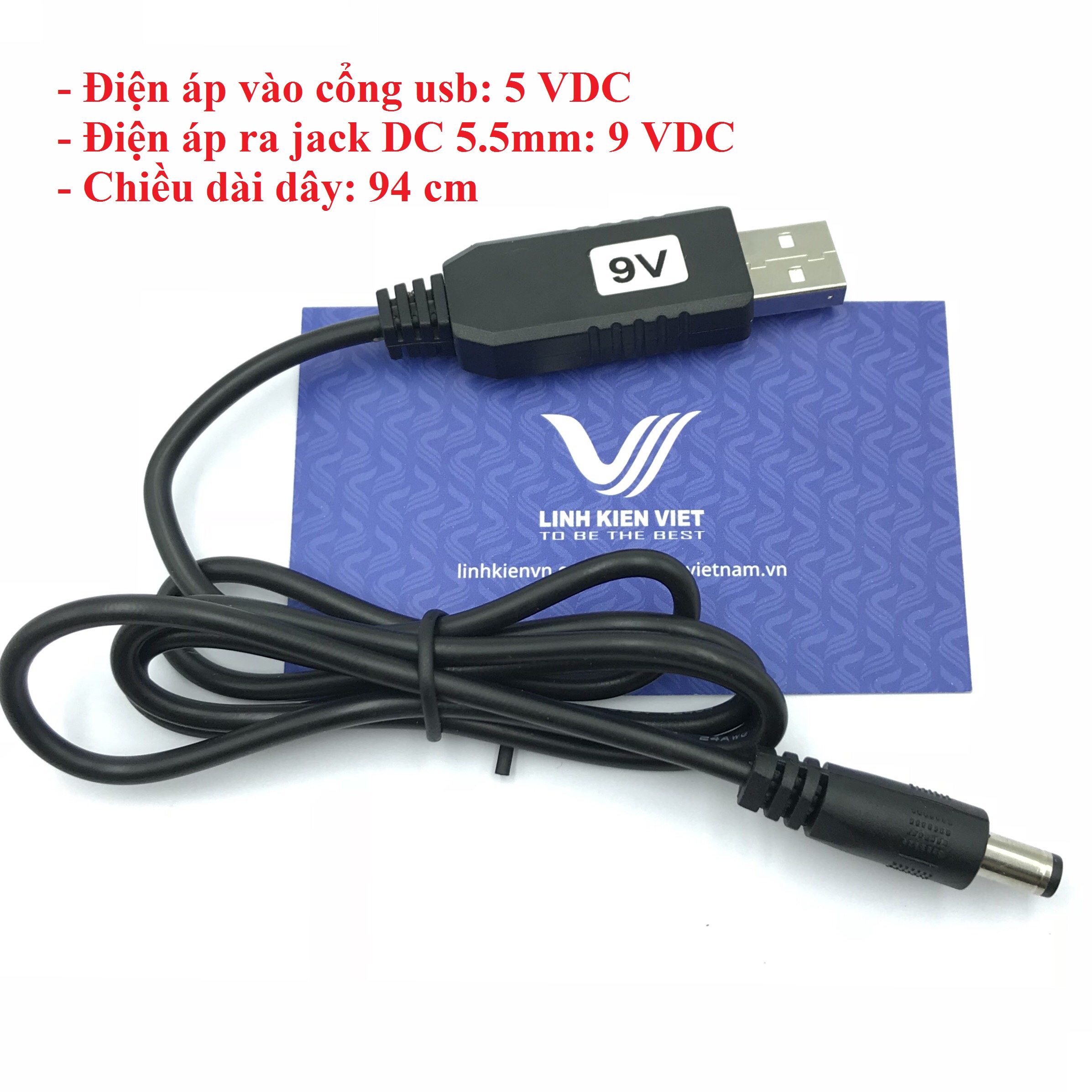 Dây nguồn USB tăng áp từ 5V lên 9V jack DC tròn 5.5mm - B5H8